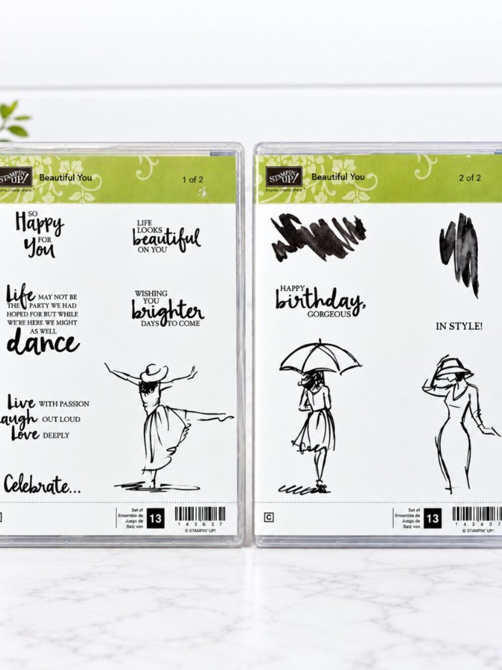 Stampin' Up! Beautiful You Stamp Set 143637 13 Pc Set 1 & 2 Retired Clear Mount